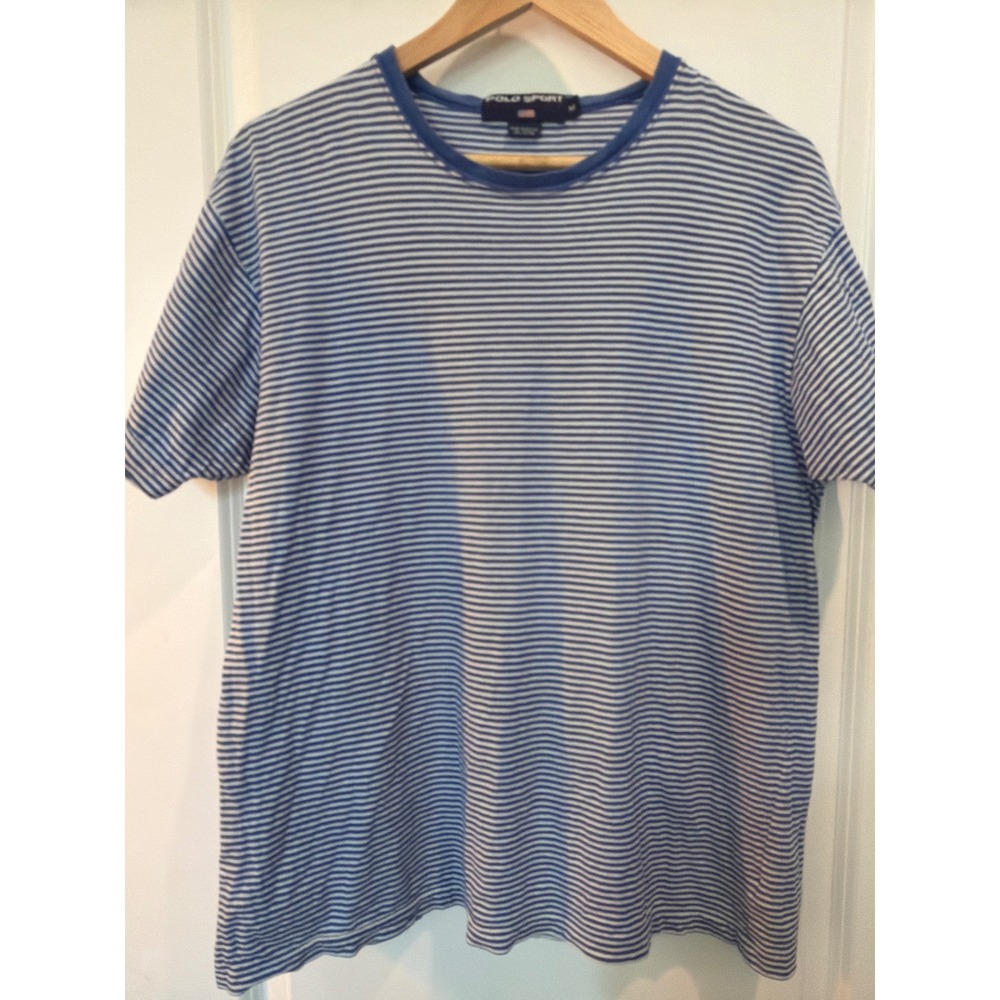 Polo Sport Ralph Lauren Striped T-Shirt Blue White Mens Medium Vintage Y2K